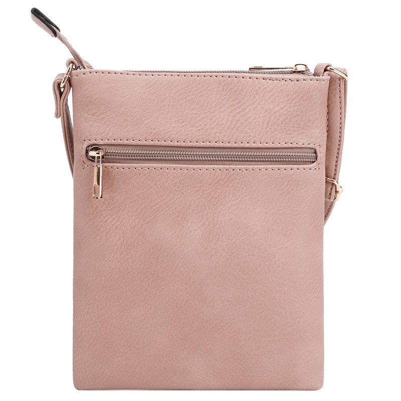 DELUXITY | Crossbody Purse Bag | Functional Multi Pocket Double Zipper Purse | Adjustable Strap | Medium Size Purse | Blush - Image 2